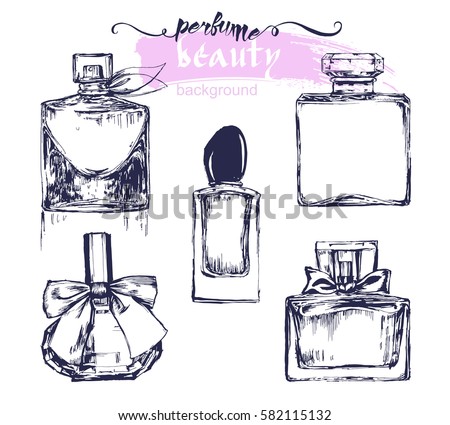 A set of sketches of beautiful perfume bottles.Vector illustration