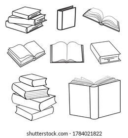 Juego de bocetos de libros. Ilustración vectorial.