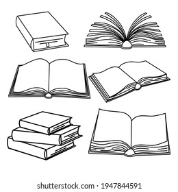 Set of sketches of books vector and illustration, black and white, hand drawn, sketch style, isolated on white background.. Vector illustration.