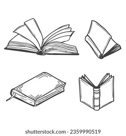 Set of sketches of books vector and illustration, black and white, hand drawn, sketch style, isolated on white background.. Vector illustration.
