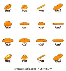 Set of sketches of breads on a white background