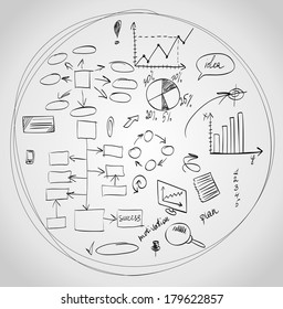 set of sketches business diagrams and flowcharts