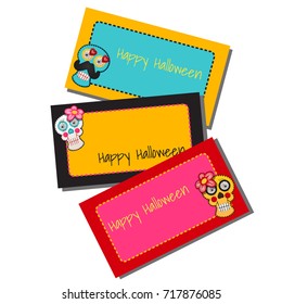 Set of sketches for card or private party invitations with space for your text in style of holiday of evil spirit Halloween or Dia de Los Muertos isolated on white background. Vector cartoon close-up.