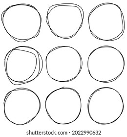 set of sketches of the circle lines of the ring for drawing manually. Art design Round circular doodle doodle