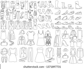 set of sketches of clothes for men and women