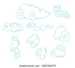 set of sketches of clouds with curls 