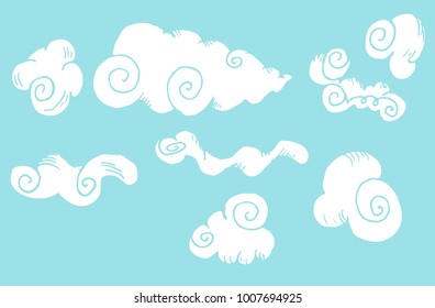 set of sketches of clouds with curls 