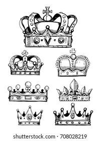 Set of sketches of crowns. Hand drawn illustration converted to vector