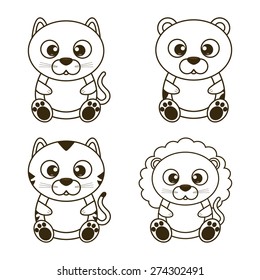 Set of sketches of cute animals. Vector illustration