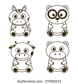 Set of sketches of cute animals. Vector illustration