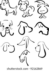 Set of sketches of dog different breeds