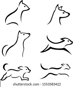 Set of sketches of dog on white background