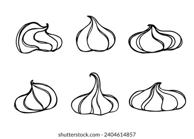 Set of sketches, doodles of dessert, meringue cake.Vector graphics.