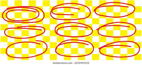 Set of sketches of drawn circular line. A set of ellipse doodles. Sketch ovals, bubbles to circle and highlight text. Pencil or pen graffiti bubble or balloon isolated on white background.