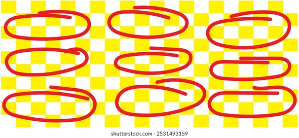 Set of sketches of drawn circular line. A set of ellipse doodles. Sketch ovals, bubbles to circle and highlight text. Pencil or pen graffiti bubble or balloon isolated on white background.