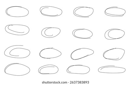 Set of Sketches of ellipses and ovals.	