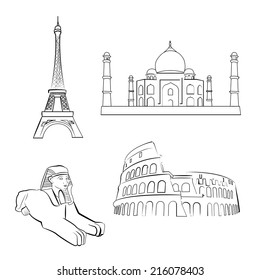 a set of sketches of famous places around the world