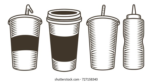 Set of sketches of fast food, Vector illustration