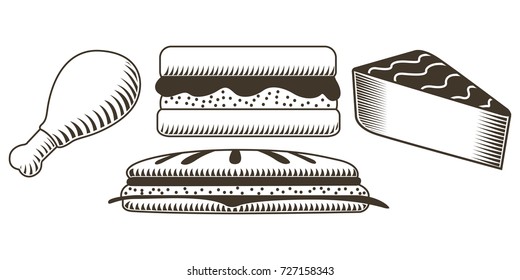 Set of sketches of fast food, Vector illustration