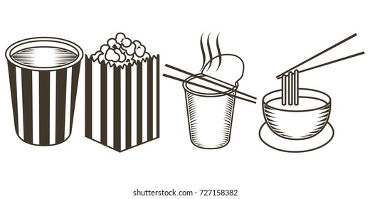 Set of sketches of fast food, Vector illustration