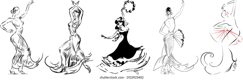 Set with sketches of flamenco dancers in various poses