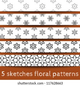 Set of sketches floral patterns. Sketched flower. Sketchy illustration. Sketchy background. Hand drawn. Vintage patterns