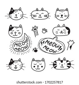 set of sketches of funny cats