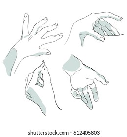 Set of sketches of hands in different positions. Vector illustration.