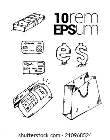 Set of sketches internet shopping. Vector illustration.