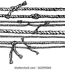 Set of sketches of ropes and knots. Hand drawn vector isolated illustration