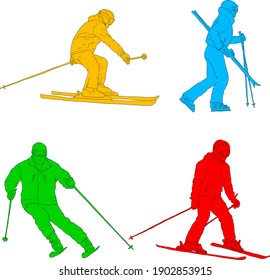 Set sketches silhouettes snowboarders on white background illustration.