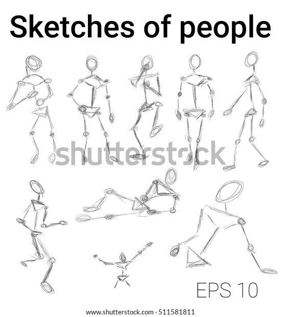 Set Sketches Simple Line Human Body Stock Vector Royalty Free