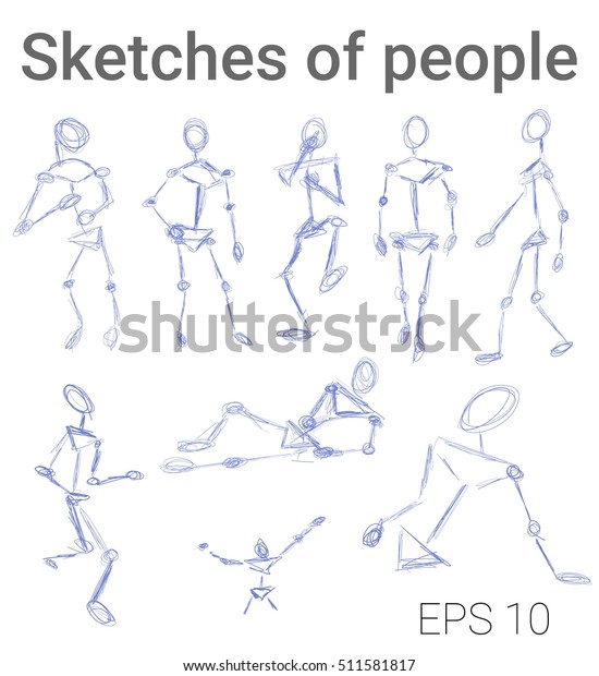 Set Sketches Simple Line Human Body Stock Vector (Royalty Free ...