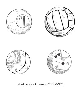 Set of sketches of sport balls, Vector illustration
