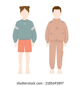 Set of sketches of stylish and diverse boy and girl fashion outfits