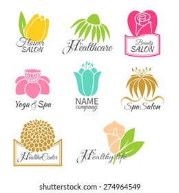 Set of sketches of various logos isolated on white. Labels, badges and floral design elements.Business Logo Flat Collection