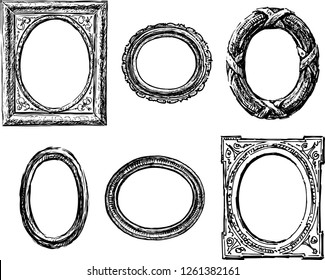 A set of sketches of various oval and round frames
