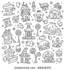 Set of sketchy abstract fairy tale cartoon vector houses