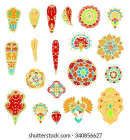 set of sketchy colored abstract doodle flowers. Vector illustration