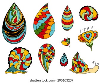 set of sketchy colored doodle flowers. Vector illustration