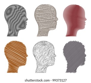 Set sketchy illustration heads. Vector