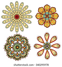 set of sketchy monochrome doodle flowers and leafs. Vector illustration