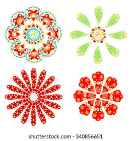 set of sketchy monochrome doodle flowers and leafs. Vector illustration