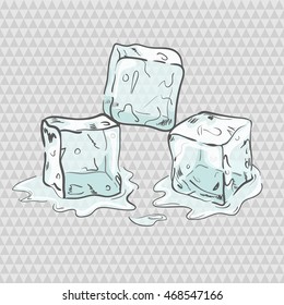 Set of sketchy transparent ice cubes. All elements separately. Vector illustration.