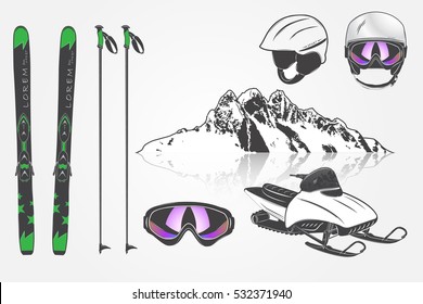 Set Ski Club Team. Mountain and Outdoor Adventures. Rent a snowmobile for winter holidays and vacation.