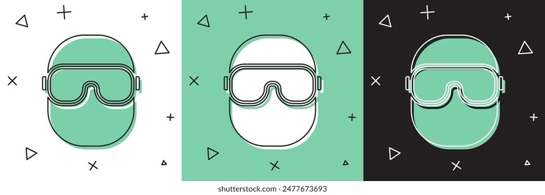 Set Ski goggles icon isolated on white and green, black background. Extreme sport. Sport equipment.  Vector