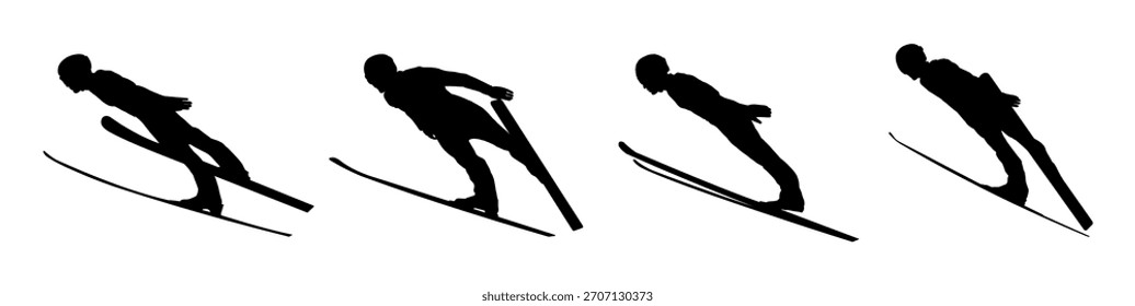 Conjunto de siluetas de saltos de esquí - Ilustración vectorial	