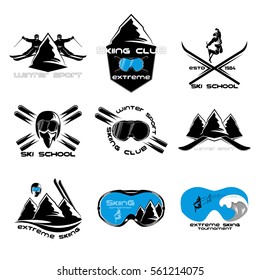 Set Ski logo design template elements