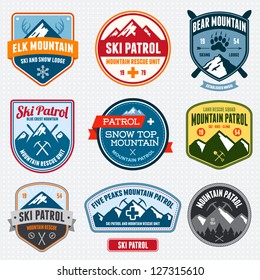 Set of ski patrol mountain badges and logo patches