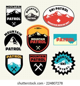 Set Of Ski Patrol Mountain Badges And Logo Patches